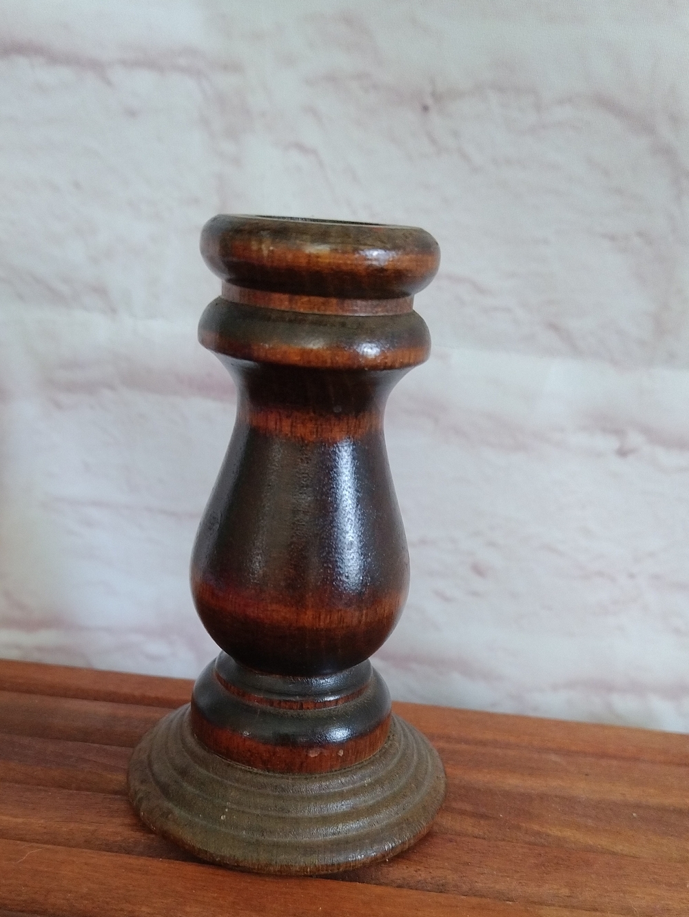 Wood Turned Candle Holder - Brown Finish